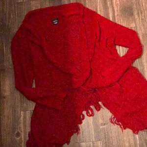 Red fringe sweater